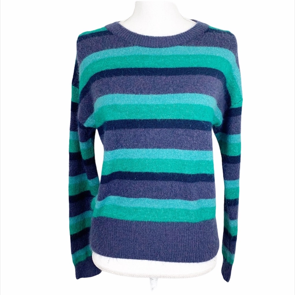 Code x Mode Sweater Women Large Blue Green Striped Crew Neck Pullover Cozy Soft